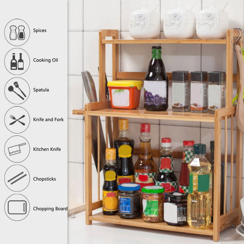 Wooden Kitchen Countertop Organizer 2 Tier Spice Rack Shelf 41 7x18x37cm Storage - Image 5