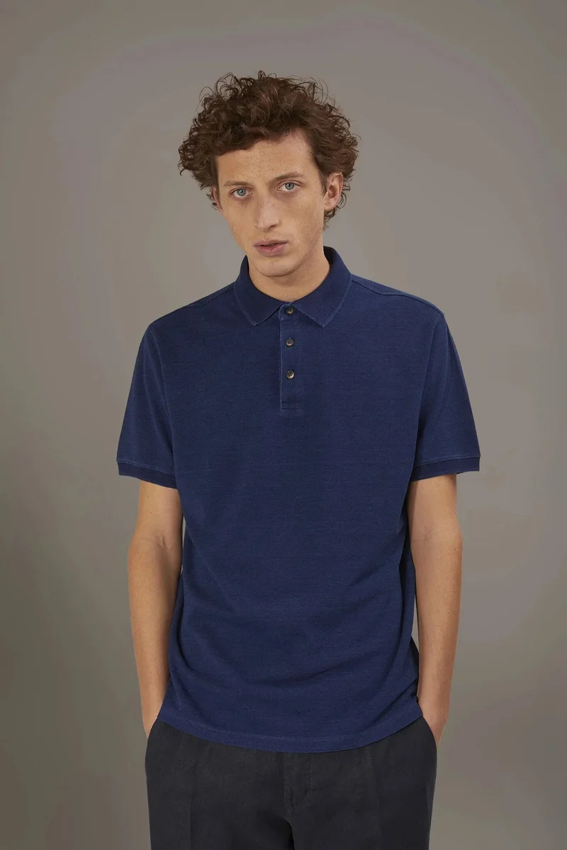 Short sleeve polo 100% cotton denim effect - DK Indigo