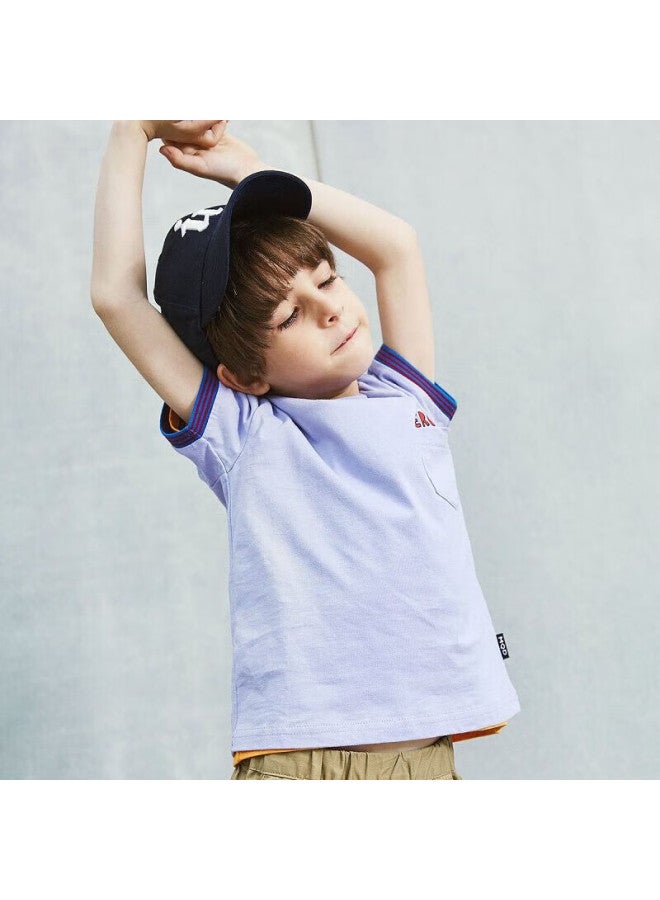 Mqd Kids Boys Girls Pure Cotton Summer Stylish Short Sleeve T-Shirt Light Purple 120 - Image 2