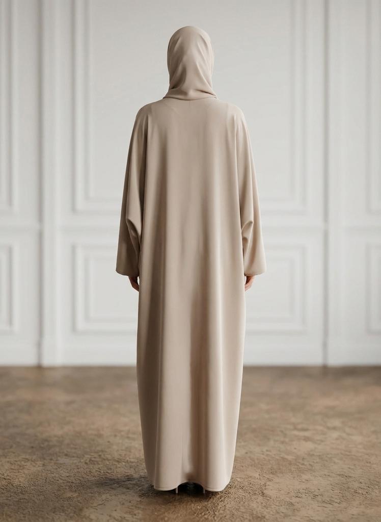 NUKHBAA Sand Beige Front Zip Nida Abaya with Inside Belt & Pockets-962 - Image 4