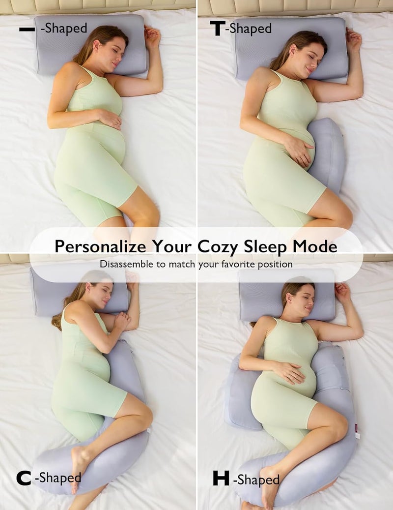 Momcozy وسادة الحمل من مومكوزي مع غطاء تبريد قابل للفصل وسادة الأمومة على شكل G مع دعم كامل للجسم للحوامل باللون الرمادي - Image 3