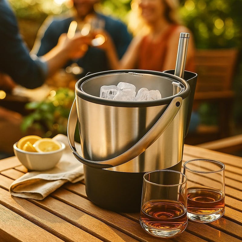 Oggi Double-Wall Stainless Steel/Black Insulated Lid & Ice Scoop Ice Bucket, 4 Quart / 3.8 L - Image 3