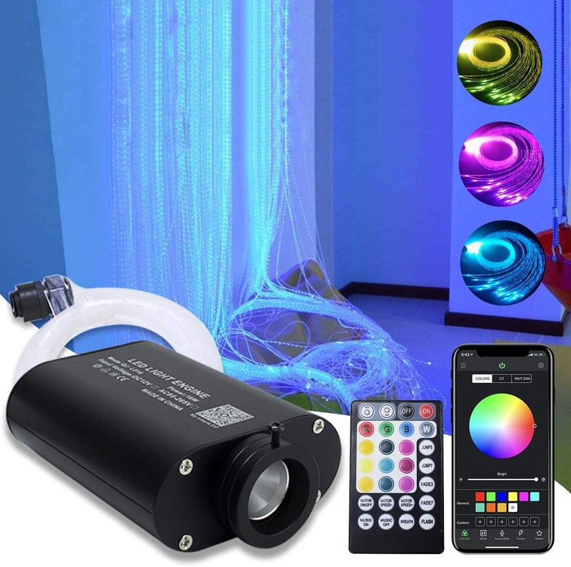 Amki 16W RGBW Fiber Optic Curtain Light Kit,450pcs Flash Point Waterfall Effect Bluetooth Curtain Lighting for Kids Children Sensory Room Home Decoration with Fiber Cables 0.03in/0.75mm 13.1ft/4m - Image 1