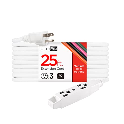 UltraPro 25 Ft Indoor Extension Cord 3 Outlet Extension Cords Outlet Power Strip Short Extension Cord with Multiple Outlets Grounded Heavy Duty Extension Cord 16 Gauge UL Listed White 50806 - Image 1