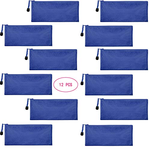 SRainbowPP 12 Pieces Blue Zipper Waterproof Bag Pencil Pouch for Cosmetic Makeup Bills Office Supplies Travel Accessories and Daily Household Supplies - Image 1