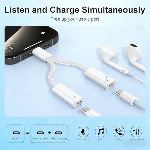 basecolors 2Pack USB C Splitter 1 in 2 Out, Dual UsbC Charger and Headphone Adapter, USBC Splitter PD 60W Fast Charging, Type C Audio Adapter USB-C Dongle Cable for Apple iPhone 15 16 17/iPad Pro/Galaxy/Pixel - Image 3