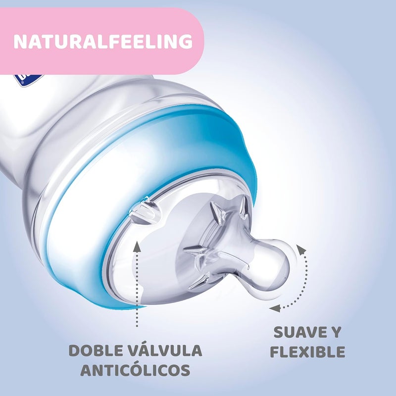 Chicco Natural Feeling Anti-Colic Bottle 250 ml with Soft Silicone Teat for Mixed Breastfeeding - Blue - Image 5