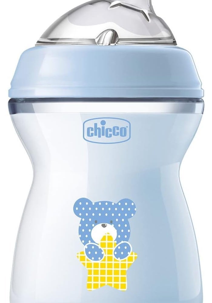 Chicco Natural Feeling Anti-Colic Bottle 250 ml with Soft Silicone Teat for Mixed Breastfeeding - Blue - Image 1