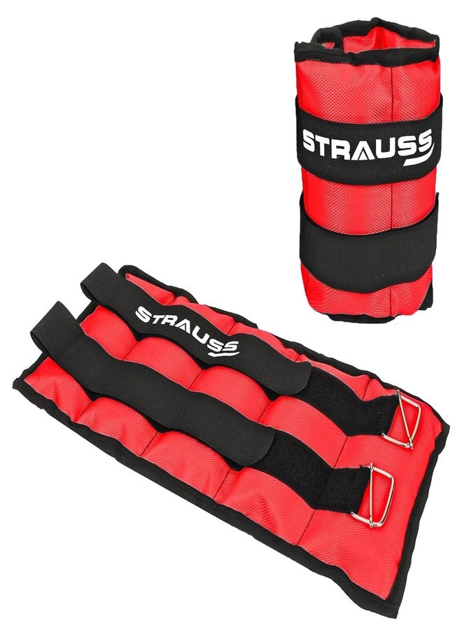 Strauss Adjustable Ankle/Wrist Weights 1.5 KG X 2 | Ideal for Walking, Running, Jogging, Cycling, Gym, Workout & Strength Training | Easy to Use on Ankle, Wrist, Leg, (Red) - Image 1