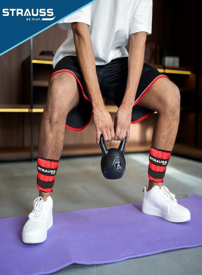 Strauss Adjustable Ankle/Wrist Weights 1.5 KG X 2 | Ideal for Walking, Running, Jogging, Cycling, Gym, Workout & Strength Training | Easy to Use on Ankle, Wrist, Leg, (Red) - Image 5