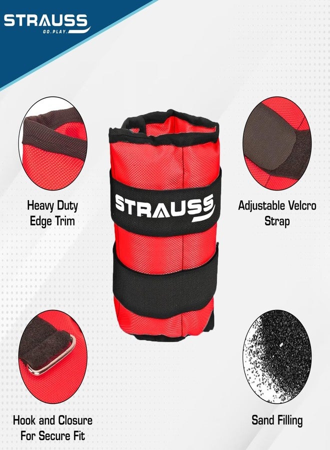 Strauss Adjustable Ankle/Wrist Weights 1.5 KG X 2 | Ideal for Walking, Running, Jogging, Cycling, Gym, Workout & Strength Training | Easy to Use on Ankle, Wrist, Leg, (Red) - Image 2