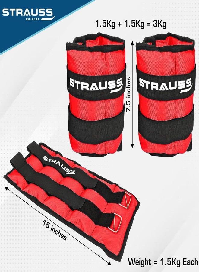 Strauss Adjustable Ankle/Wrist Weights 1.5 KG X 2 | Ideal for Walking, Running, Jogging, Cycling, Gym, Workout & Strength Training | Easy to Use on Ankle, Wrist, Leg, (Red) - Image 4