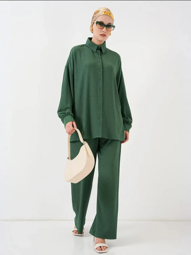 بيغ دارت طقم محبوك بنقوش مع ياقة قميص