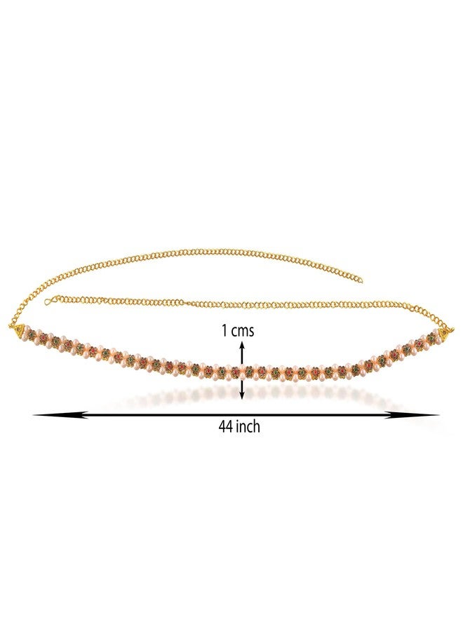 Superstore18 Traditional Indian Women's Kamarbandh Waistbelt Bellychain – Premium Brass, 24KT Micron Gold Plated, Studded with Kundan, Ruby & Emerald Stones, Cultured Pearls – Elegant Bridal wedding formal Wear Traditional Jewellery for women ethnic (SST2609KBKK) - Image 4