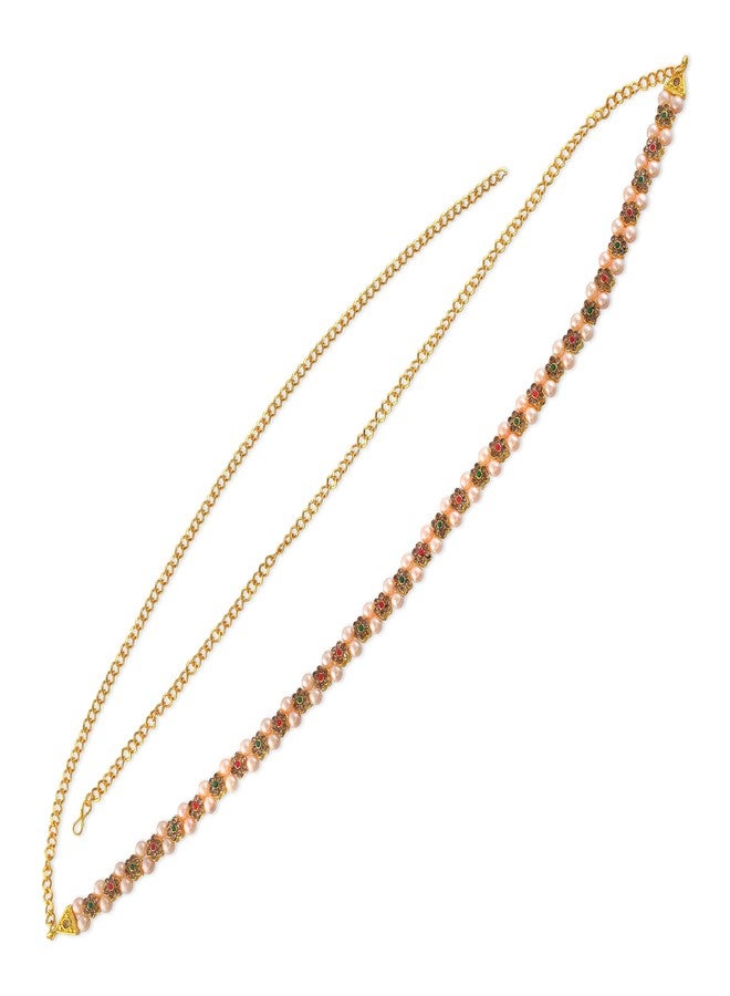 Superstore18 Traditional Indian Women's Kamarbandh Waistbelt Bellychain – Premium Brass, 24KT Micron Gold Plated, Studded with Kundan, Ruby & Emerald Stones, Cultured Pearls – Elegant Bridal wedding formal Wear Traditional Jewellery for women ethnic (SST2609KBKK) - Image 2