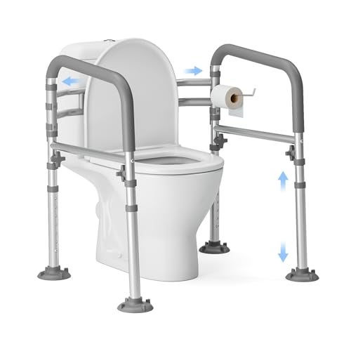 Loyoda Foldable Toilet Safety Rails for Seniors - Adjustable Toilet Safety Frame & Toilet Handles for Elderly & Disabled, Fits Most Toilets, 350lb Capacity, Gray - Image 1