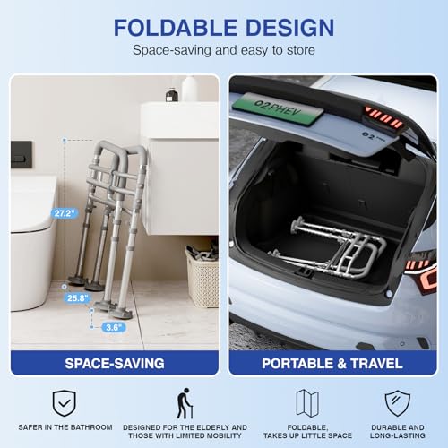 Loyoda Foldable Toilet Safety Rails for Seniors - Adjustable Toilet Safety Frame & Toilet Handles for Elderly & Disabled, Fits Most Toilets, 350lb Capacity, Gray - Image 4