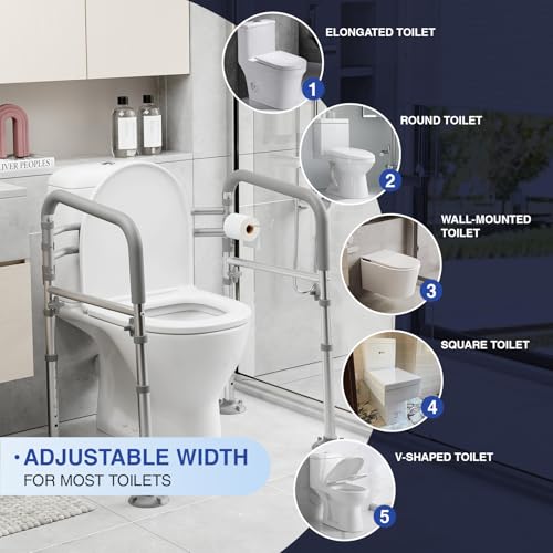 Loyoda Foldable Toilet Safety Rails for Seniors - Adjustable Toilet Safety Frame & Toilet Handles for Elderly & Disabled, Fits Most Toilets, 350lb Capacity, Gray - Image 5
