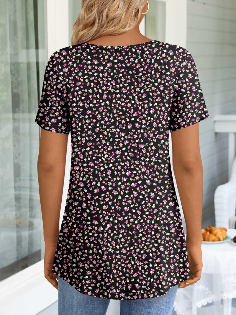 LONGYUAN Ladies Pluse Size Tunic Tops 2026 Summer Short Sleeve T-shirts Hawaiin Beach Blouse with Leggings Fl XXX-Large - Image 3