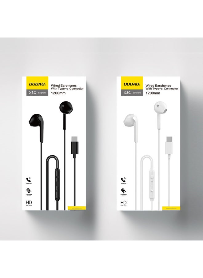 Generic - Unique X3C Headset Wired High Sound Quality For Apple 15 Huawei Xiaomi Mobile Phone Type-c In-ear Wire Control-Color:X3C Upgraded Version  Black - Image 1