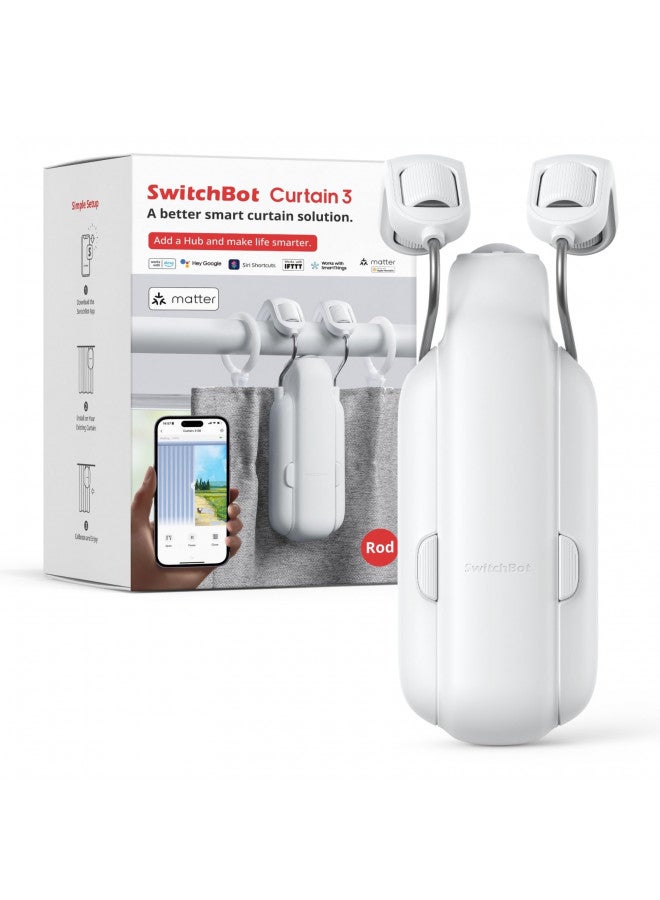 SwitchBot سويتش بوت فتاحة الستائر الأوتوماتيكية - تحكم عن بُعد بلوتوث ستارة ذكية مع تطبيق/مؤقت، محرك عالي الأداء مطور، أضف سويتش بوت هاب للعمل مع أليكسا، جوجل هوم، هوم كيت (ستارة 3، قضيب) 