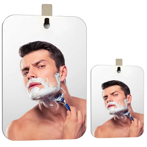XoYo 2-Pack Fogless Shower Mirror, Includes 2 Adhesive Hooks, Anti-Fog Frameless Wall Hanging Makeup & Shaving Bathroom Accessory (Large+Small) - Image 1