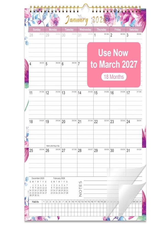 Gannyfer 2026 Calendar, 14" x 11" Floral 2026 Wall Calendar, 18 Months from Oct. 2025 to Mar. 2027, Magnetic Fridge Calendar, Perfect for Home, School, Office (3 Stickers Included) - Image 1