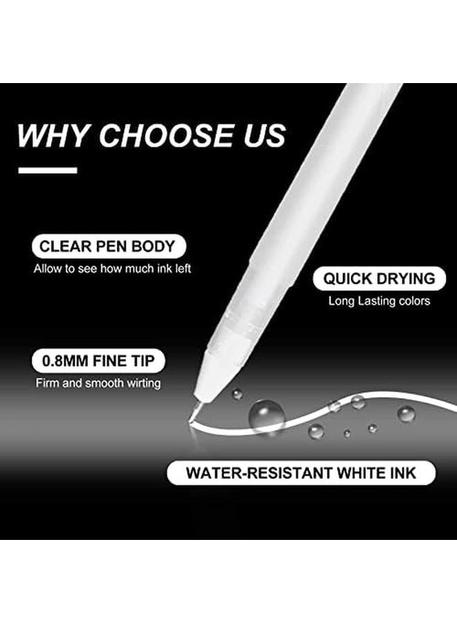 Excefore White Gel Pens 6 Pcs Fine Point White Gel Pen Set For Artists With 0.8Mm Nibs White Rollerball Pens For Black Paper Sketching Drawing Adult Coloring Books Illustration Taking Notes - Image 3