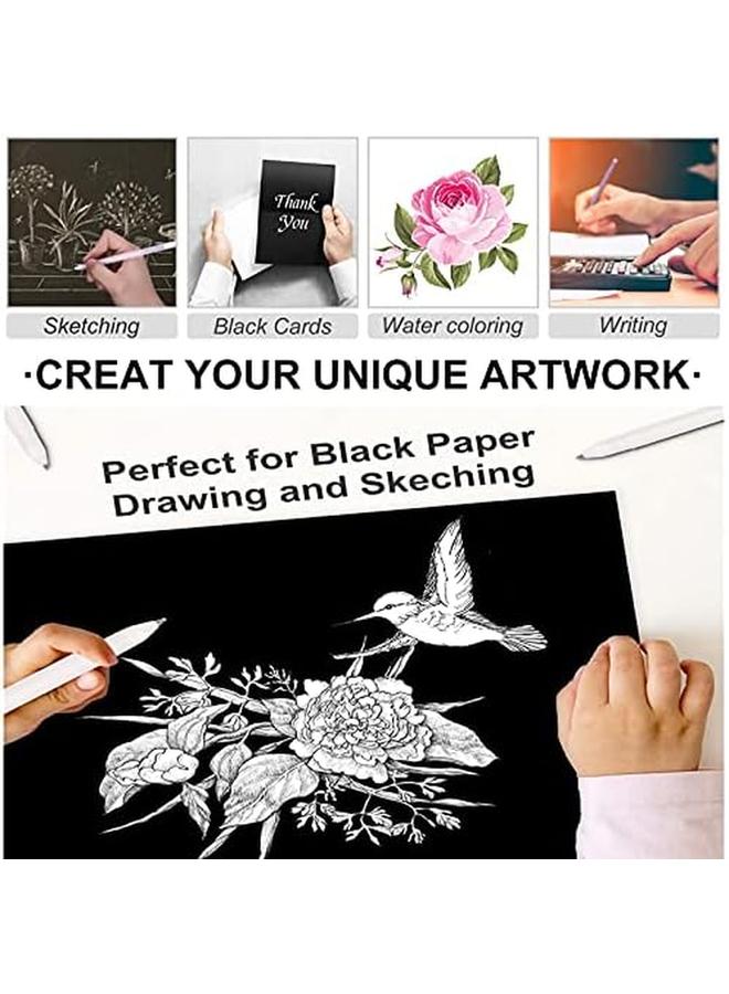 Excefore White Gel Pens 6 Pcs Fine Point White Gel Pen Set For Artists With 0.8Mm Nibs White Rollerball Pens For Black Paper Sketching Drawing Adult Coloring Books Illustration Taking Notes - Image 2