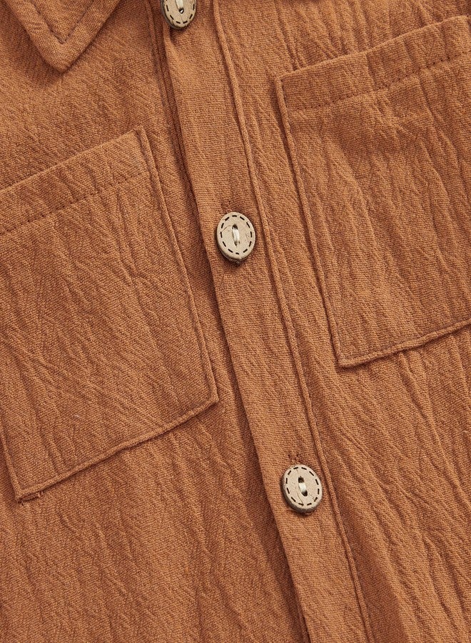 Honganda Newborn Baby Boy Summer Jumpsuit Short Sleeve Button Down Cotton Linen Shirt Romper Gentleman One Piece Outfit (Brown, 6-12 Months) - Image 5