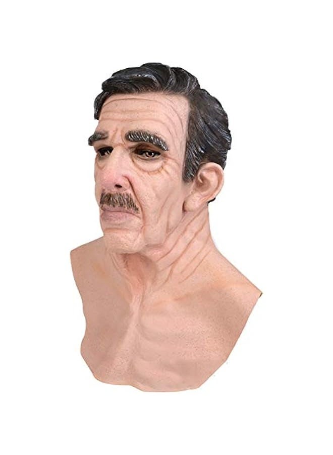 Loquat Natural Latex Old Man Mask, Soft Human Realistic Head Masks,Simulation Creepy Human Wrinkled Face Mask for  Costume Party (B)  - Image 2