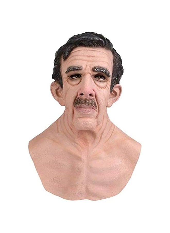 Loquat Natural Latex Old Man Mask, Soft Human Realistic Head Masks,Simulation Creepy Human Wrinkled Face Mask for  Costume Party (B)  - Image 1