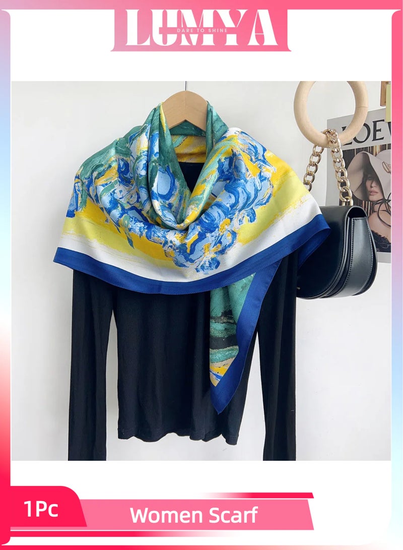 LUMYA Silky Square Scarf for Women, Lightweight Hair Headscarf,  Floral Tied Bandana Neck Scarf ,Fashion Print Long Silk Scarf, Soft Satin Head Wrapfor Summer Sun Protection and  Daily Decoration Style 94×90cm - Image 1