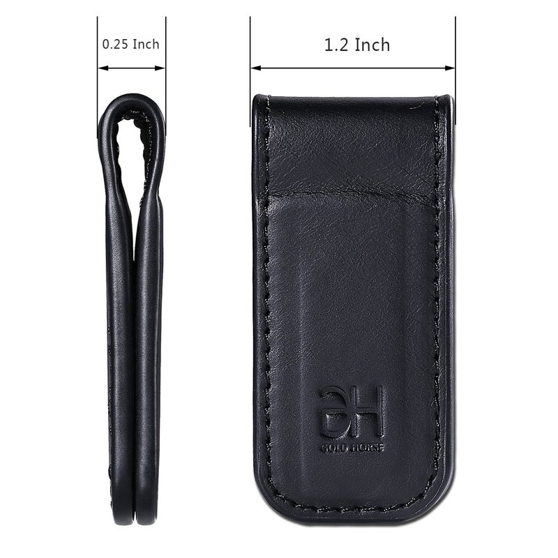 GH GOLD HORSE GH GOLD HORSE Slim Magnetic Money Clip Genuine Leather Business Card Holder for Men, Black  - Image 4