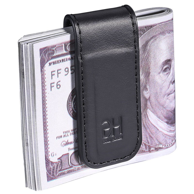 GH GOLD HORSE GH GOLD HORSE Slim Magnetic Money Clip Genuine Leather Business Card Holder for Men, Black  - Image 1