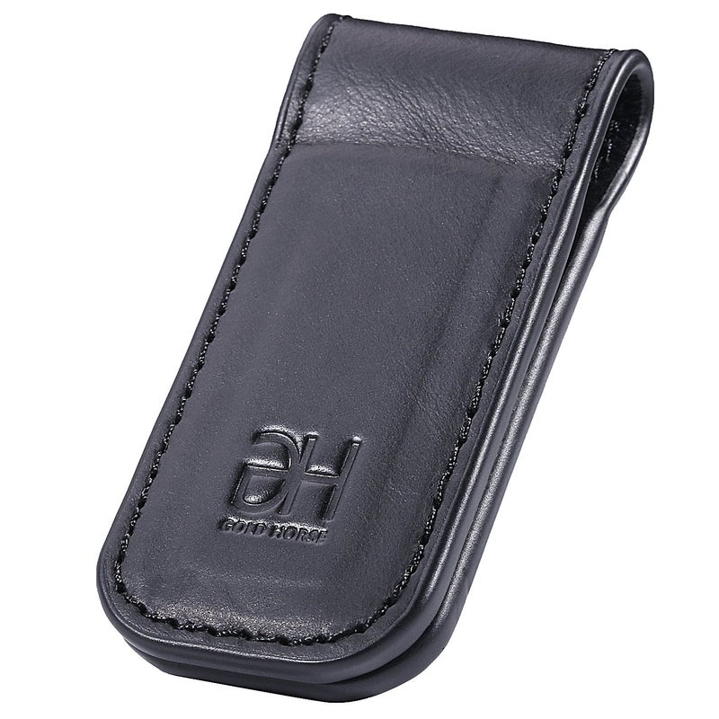 GH GOLD HORSE GH GOLD HORSE Slim Magnetic Money Clip Genuine Leather Business Card Holder for Men, Black  - Image 3