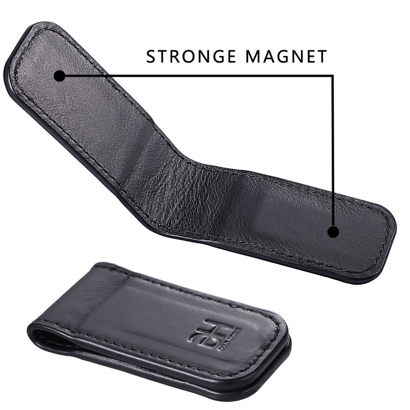 GH GOLD HORSE GH GOLD HORSE Slim Magnetic Money Clip Genuine Leather Business Card Holder for Men, Black  - Image 5
