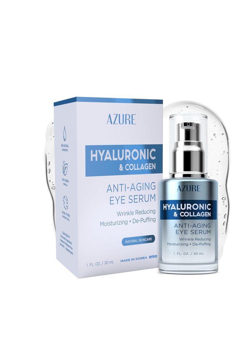 Azure AZURE Hyaluronic & Collagen Anti Aging Eye Serum - Moisturizing, Replenishing & De-Puffing | Reduces Wrinkles, Fine Lines & Under Eye Bags | Locks In Moisture Hydrating Skin | Made in Korea - 30mL  - Image 1