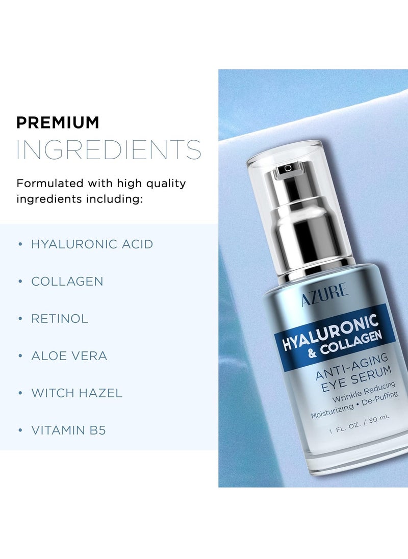 Azure AZURE Hyaluronic & Collagen Anti Aging Eye Serum - Moisturizing, Replenishing & De-Puffing | Reduces Wrinkles, Fine Lines & Under Eye Bags | Locks In Moisture Hydrating Skin | Made in Korea - 30mL  - Image 3