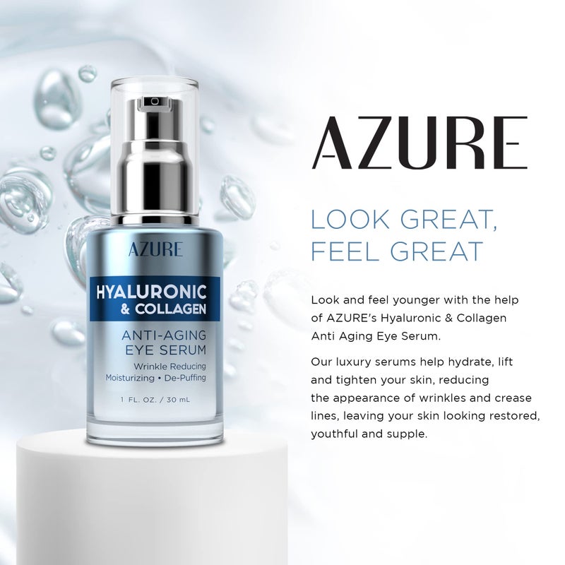 AZURE Hyaluronic & Collagen Anti Aging Eye Serum - Moisturizing, Replenishing & De-Puffing | Reduces Wrinkles, Fine Lines & Under Eye Bags | Locks In Moisture Hydrating Skin | Made in Korea - 30mL - Image 3