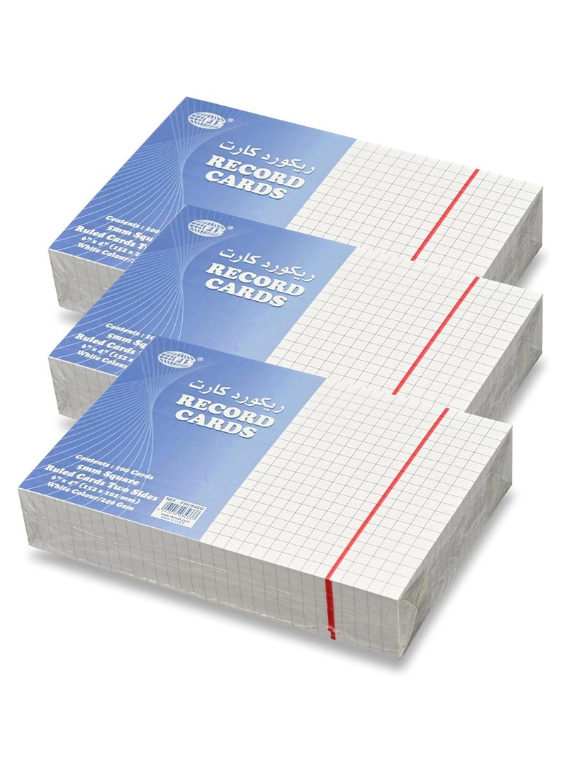 FIS® Ruled Record Cards or Index Cards, Size:6"x4" Inches (152x102mm), Two Sides 5mm Square Lines Ruling, 100 Sheets Per Packet, Packet of 3 Pieces, White Color-FSIC64SQ-3 - Image 1