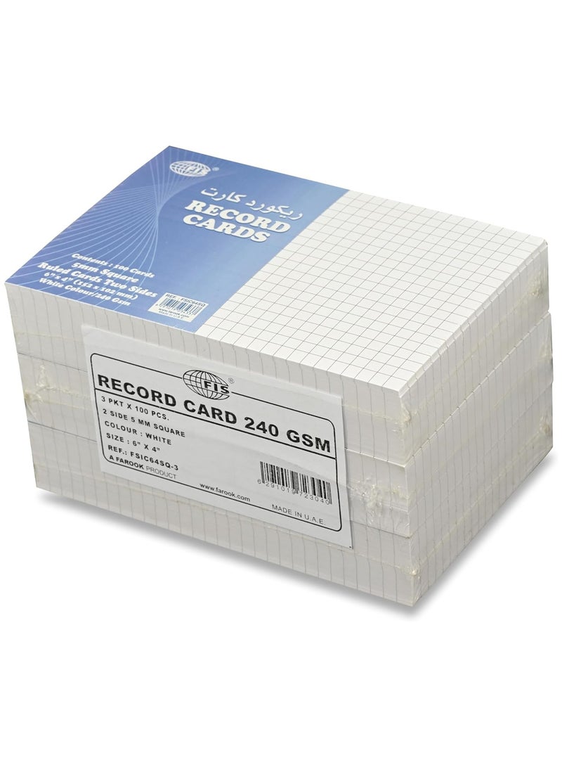 FIS® Ruled Record Cards or Index Cards, Size:6"x4" Inches (152x102mm), Two Sides 5mm Square Lines Ruling, 100 Sheets Per Packet, Packet of 3 Pieces, White Color-FSIC64SQ-3 - Image 4