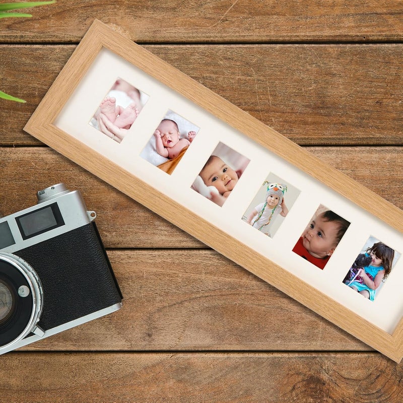إطار صور تذكاري بـ 6 فتحات، حامل صور خشبي لعرض الصور للأطفال حديثي الولادة وذكريات السنة الأولى، زينة صور محمولة لغرفة الأطفال - Image 4