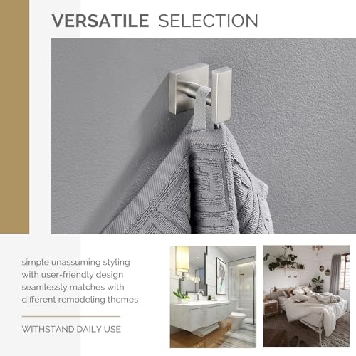 Angle Simple Bathroom Towel Hook, SUS304 Stainless Steel Single Shower Towel Hanger for Wall, Kitchen Cabinet Closet Coat Robe Holder Wall Mounted, Brushed Nickel - Image 2