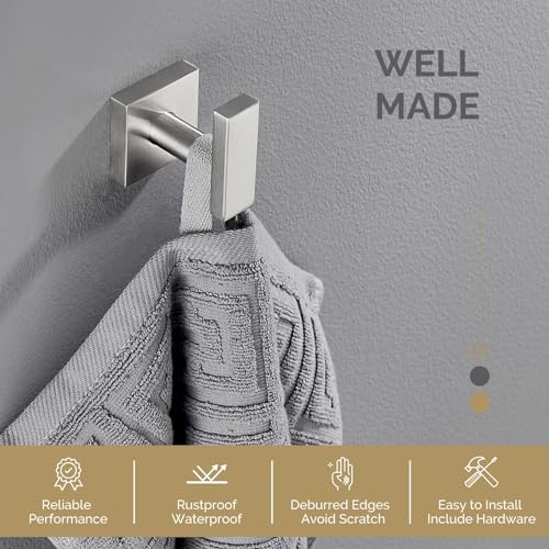 Angle Simple Bathroom Towel Hook, SUS304 Stainless Steel Single Shower Towel Hanger for Wall, Kitchen Cabinet Closet Coat Robe Holder Wall Mounted, Brushed Nickel - Image 3