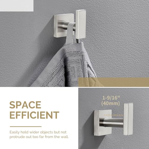 Angle Simple Bathroom Towel Hook, SUS304 Stainless Steel Single Shower Towel Hanger for Wall, Kitchen Cabinet Closet Coat Robe Holder Wall Mounted, Brushed Nickel - Image 5