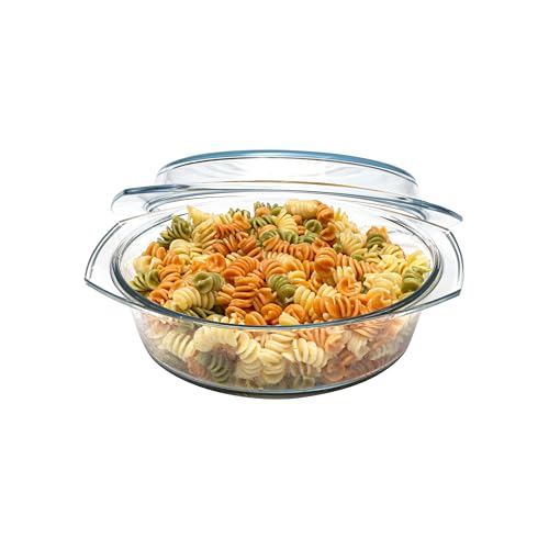 Simax Casserole Dish with Lid 2 Quart Round Glass Casserole Dishes for Oven with Lid and Handles Baking Dishes for Oven Covered Bowl for Cooking Baking Serving Microwave Dishwasher and Oven Safe Cookware