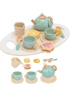 Beauenty Wooden Tea Party Set for Little Girls Boys,Wooden Tea Toys with Tea Pot Cups,Toddler Tea Set Play Kitchen Accessories for Kids Tea Party Toys,Princess Kitchen Tea Party Pretend Play Toy  - Image 1