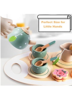 Beauenty Wooden Tea Party Set for Little Girls Boys,Wooden Tea Toys with Tea Pot Cups,Toddler Tea Set Play Kitchen Accessories for Kids Tea Party Toys,Princess Kitchen Tea Party Pretend Play Toy  - Image 3