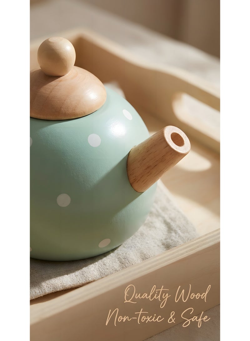 Beauenty Wooden Tea Party Set for Little Girls Boys,Wooden Tea Toys with Tea Pot Cups,Toddler Tea Set Play Kitchen Accessories for Kids Tea Party Toys,Princess Kitchen Tea Party Pretend Play Toy - Image 5